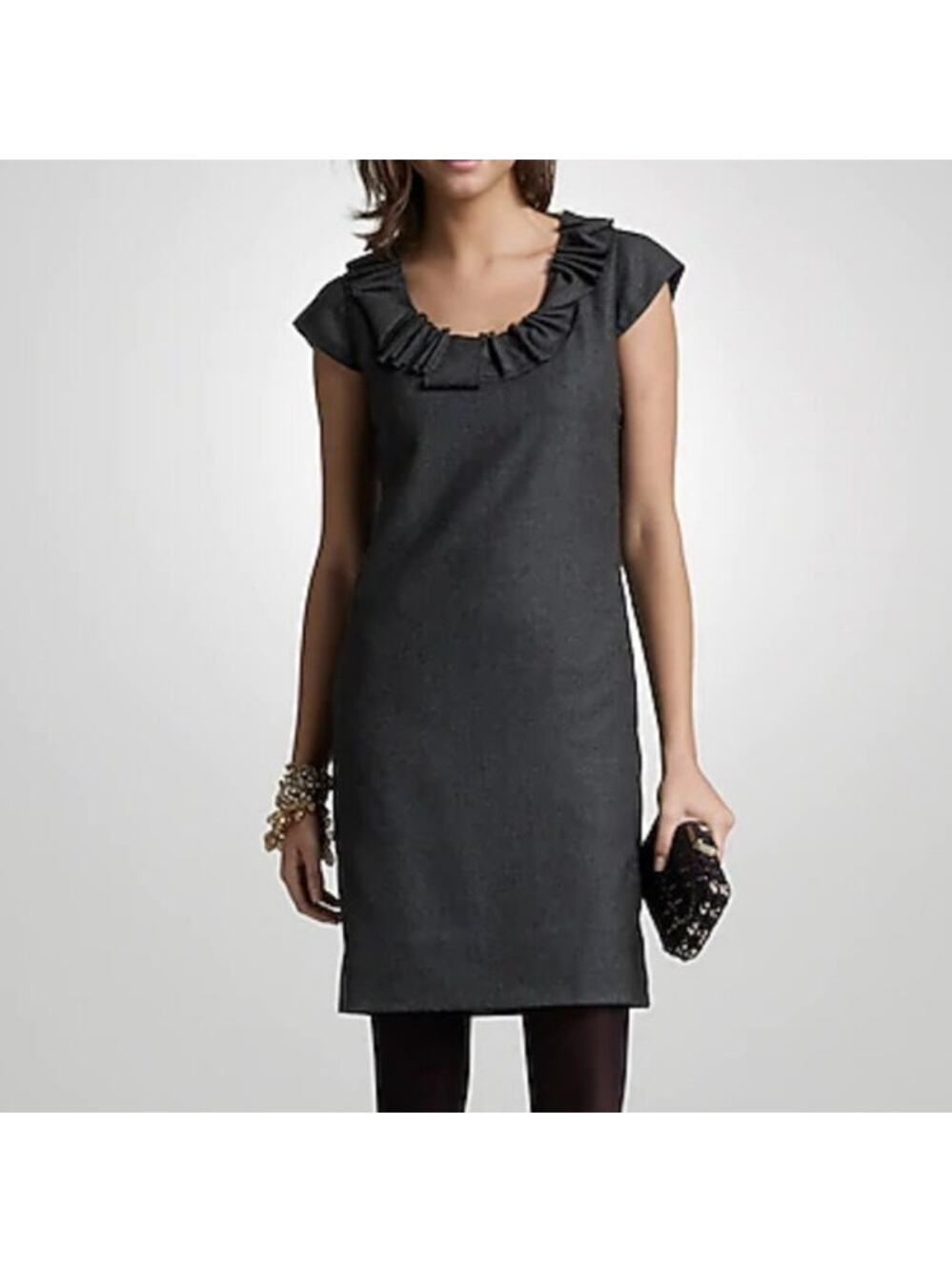 J Crew Dress Wooly Ribbon Ravine Career Office Neutral Academia Black Size 2P